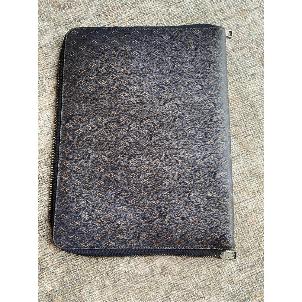 Coach Leather Zip Around Foulard Portfolio Diamond Black Brown